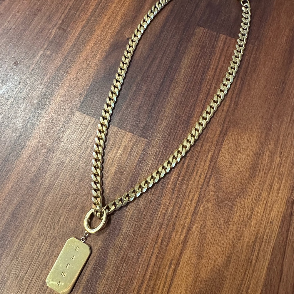 RARE GEM! Ellie Vail Gold Cuban Chain Necklace w/ Karma Dog Tag Pendant